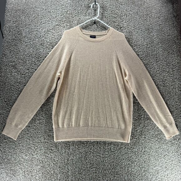 J Crew Sweater Mens Extra Large Beige Lambswool Pullover Knit Long Sleeve Adult